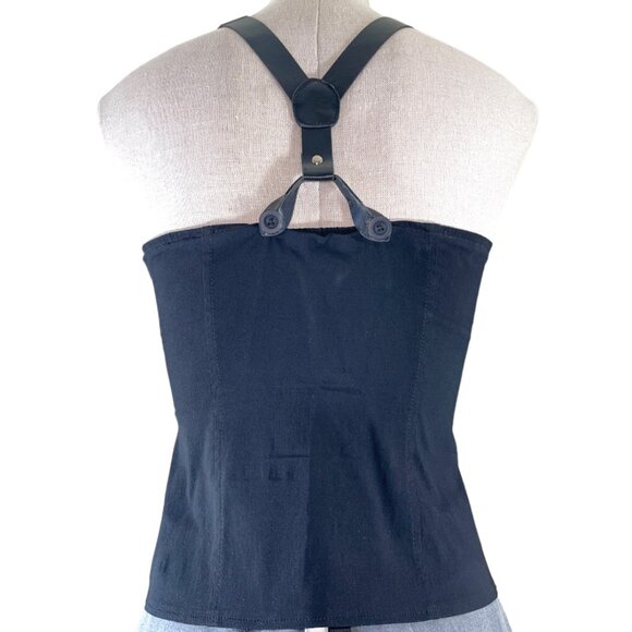 Oh Yes Suspender Back Zip Up Front Black Bustier Corset Top 3 zip pockets Size M - Picture 6 of 8